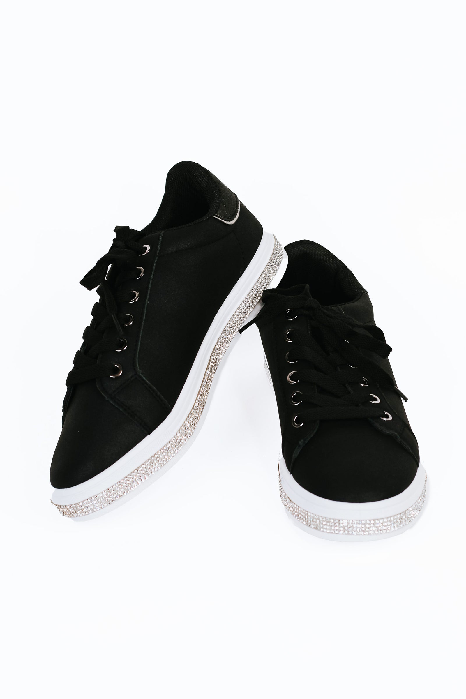 Black Sneaker w/ Rhinestone Trim White Sole