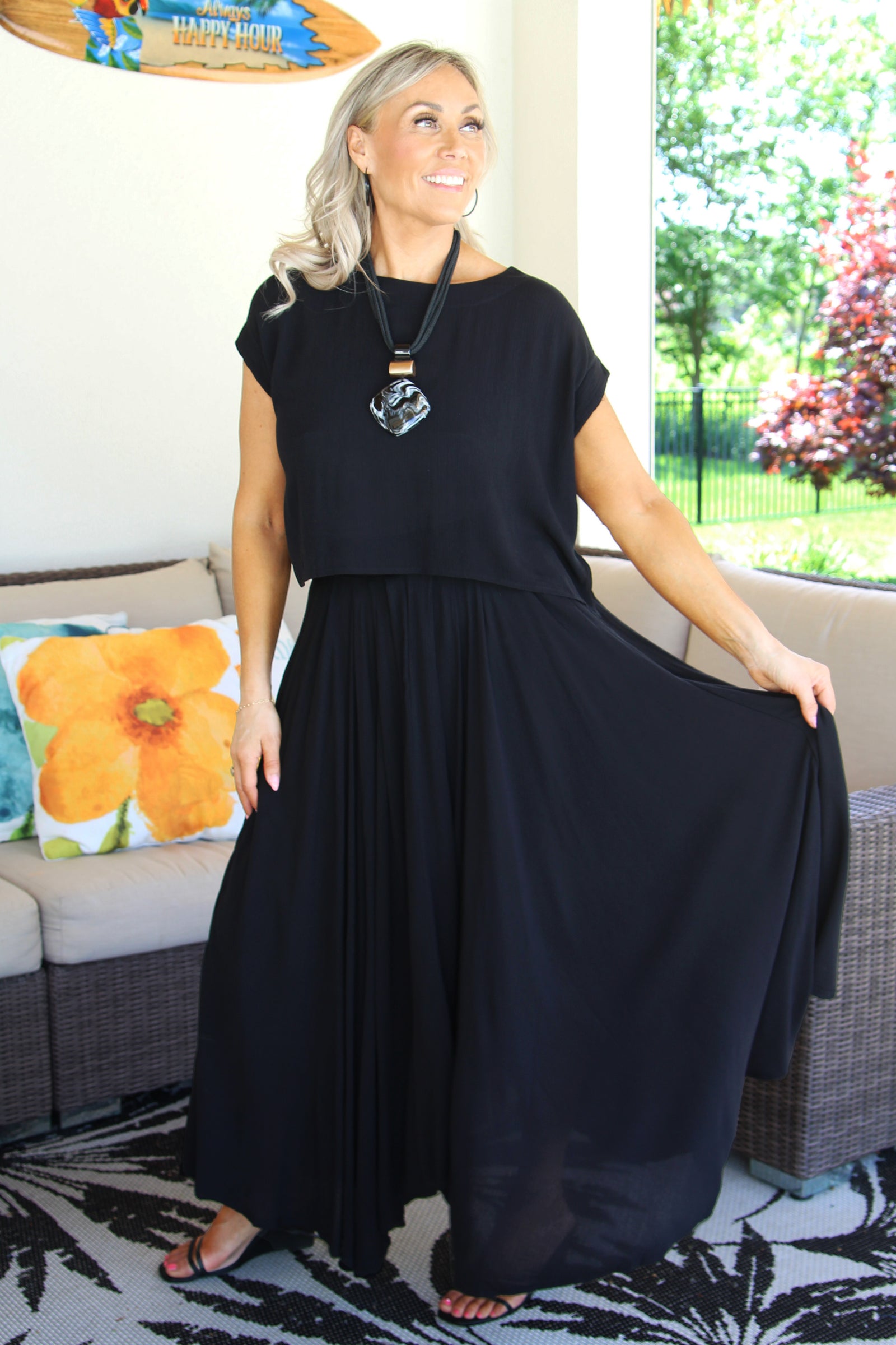 Short Sleeve Gauze Cropped Top & Midi Swing Skirt Set