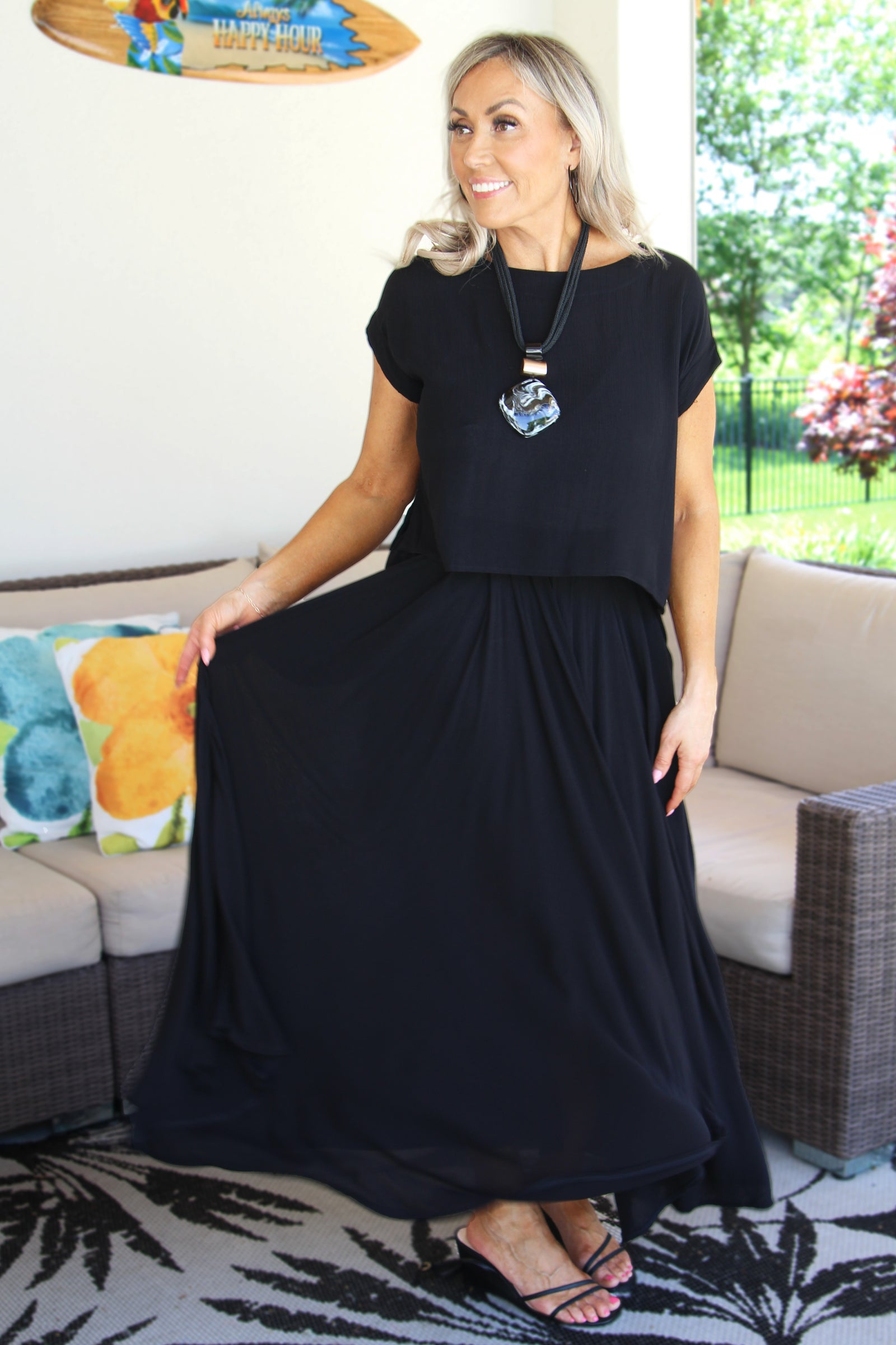 Short Sleeve Gauze Cropped Top & Midi Swing Skirt Set