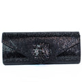 All Rhinestone Envelope Clutch w/ Baguette Starburst Emblem