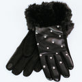 Rhinestone Studded Gloves w/ Faux Fur Cuffs