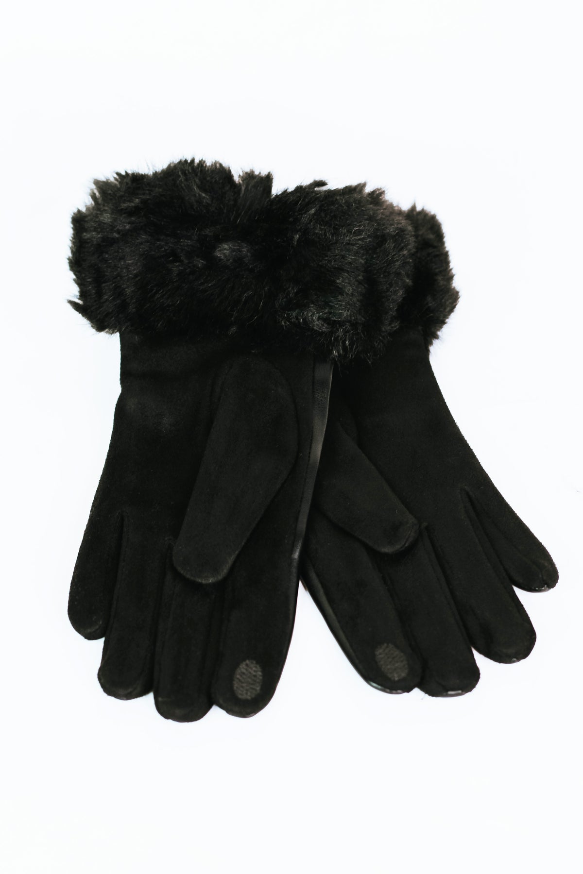 Rhinestone Studded Gloves w/ Faux Fur Cuffs