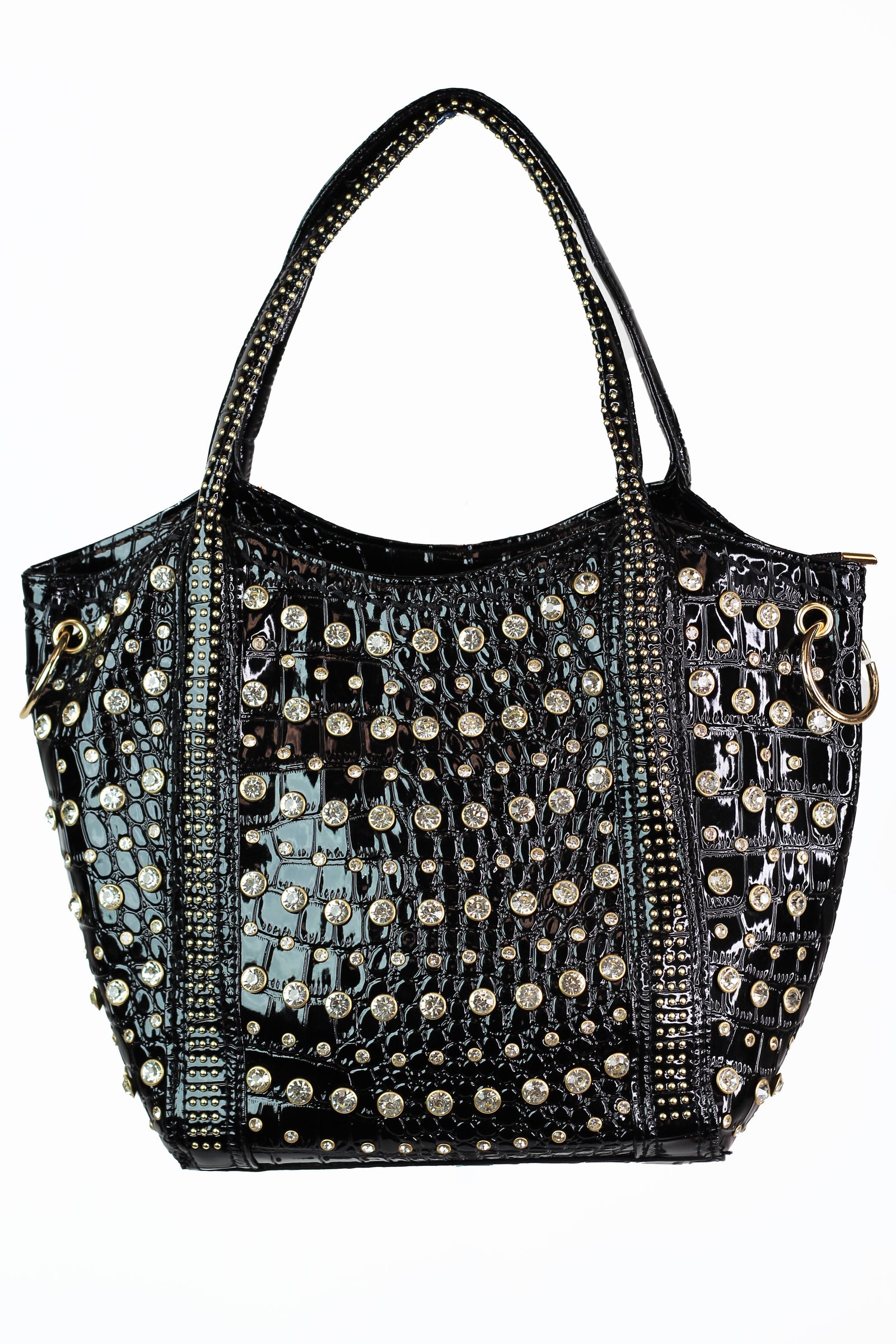 Faux Alligator Patent Leather Purse w/ Rhinestone & Stud Front