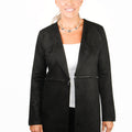 Faux Suede Open Front Jacket w/ Zipper Accents
