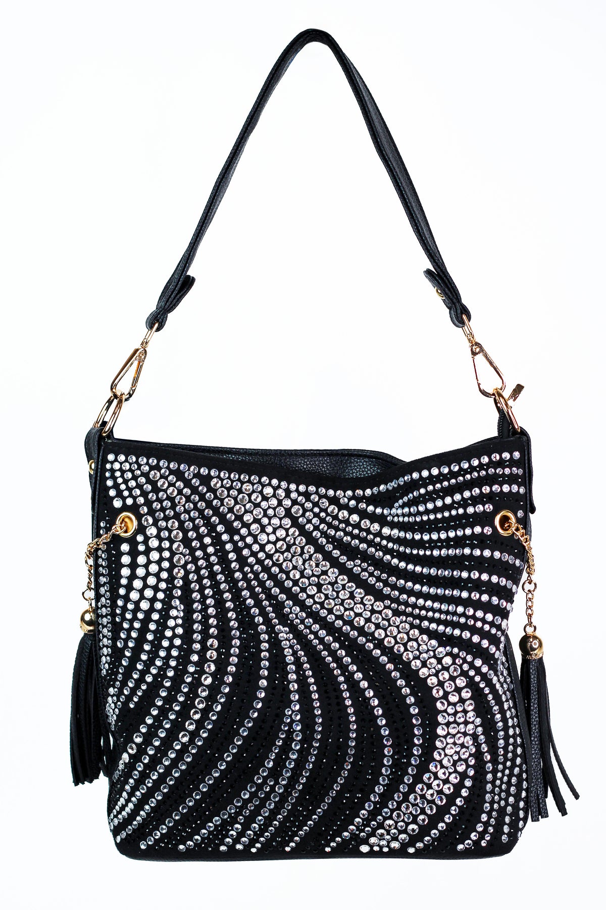 Multi Rhinestone Swirl Front Purse w/ Side Chain Tassels - Glitz &amp; Ears Boutique