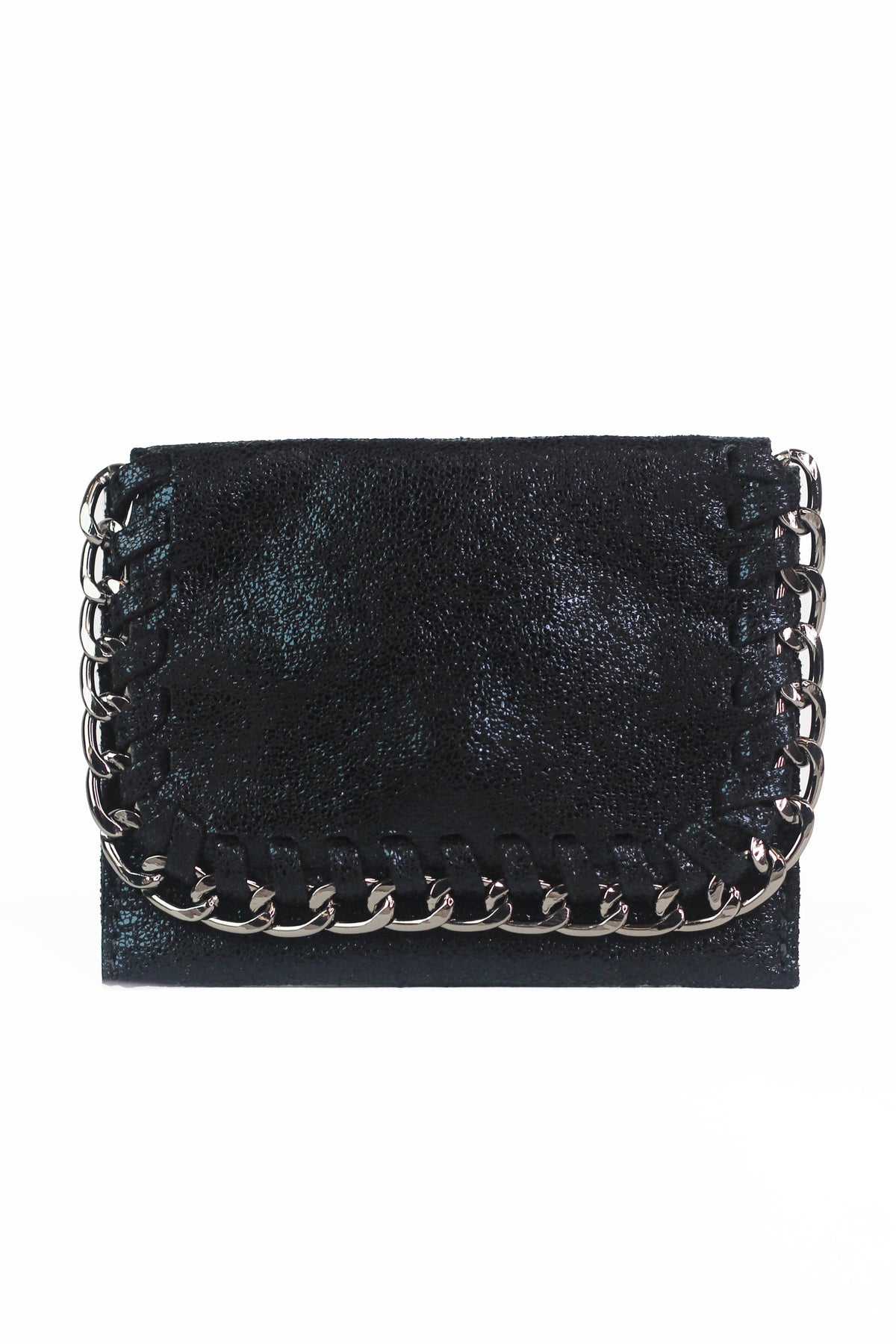 Shimmery Card Holder Wallet w/ Chain Trim