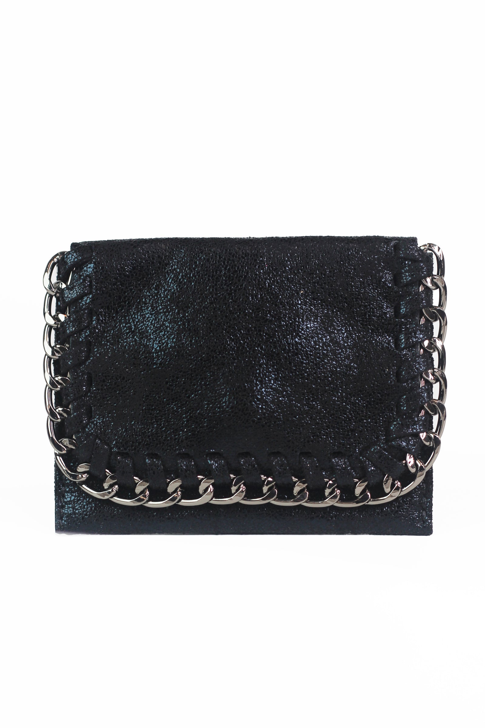 Shimmery Card Holder Wallet w/ Chain Trim