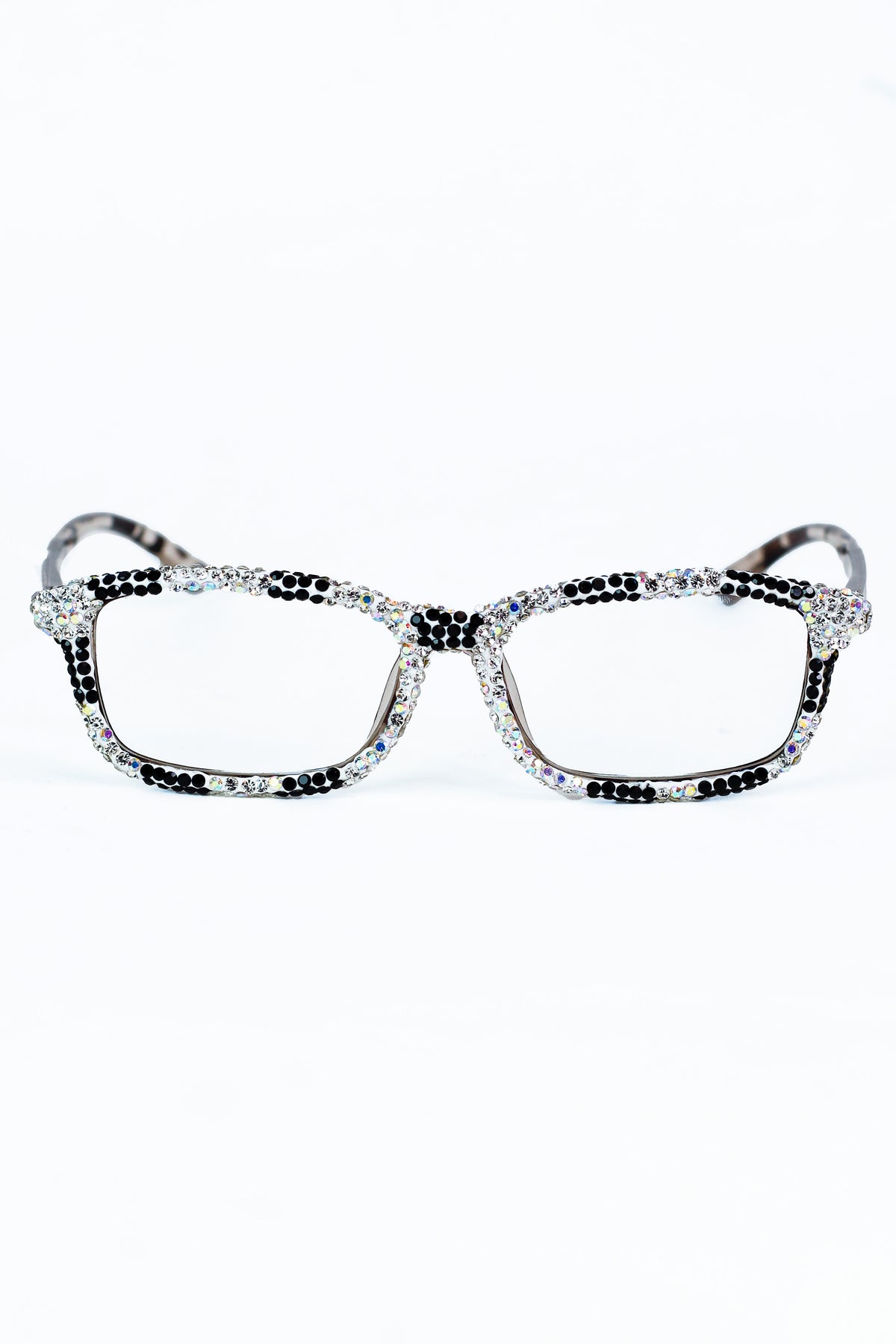 Rhinestone Frame with Animal Print Temples Readers
