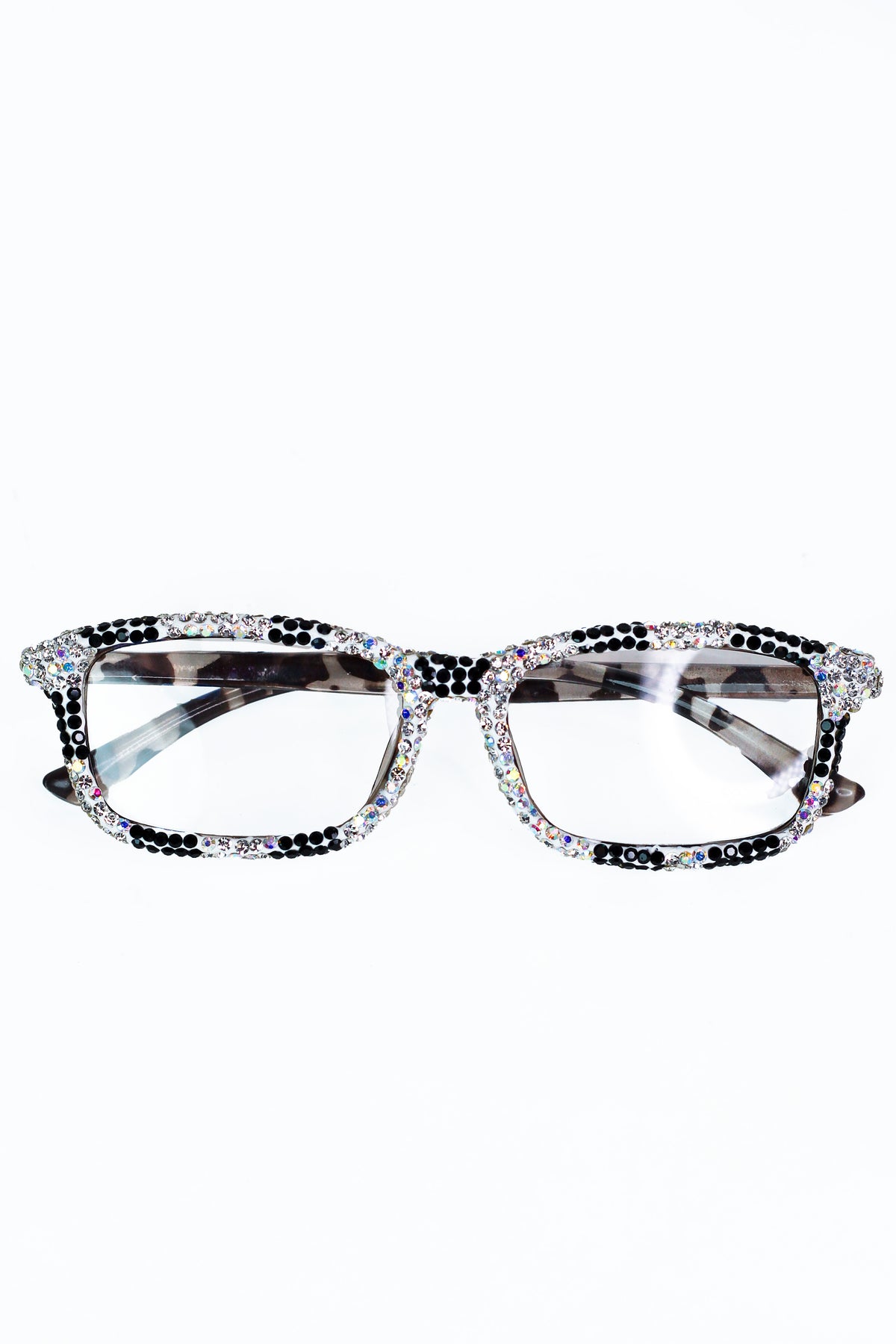Rhinestone Frame with Animal Print Temples Readers