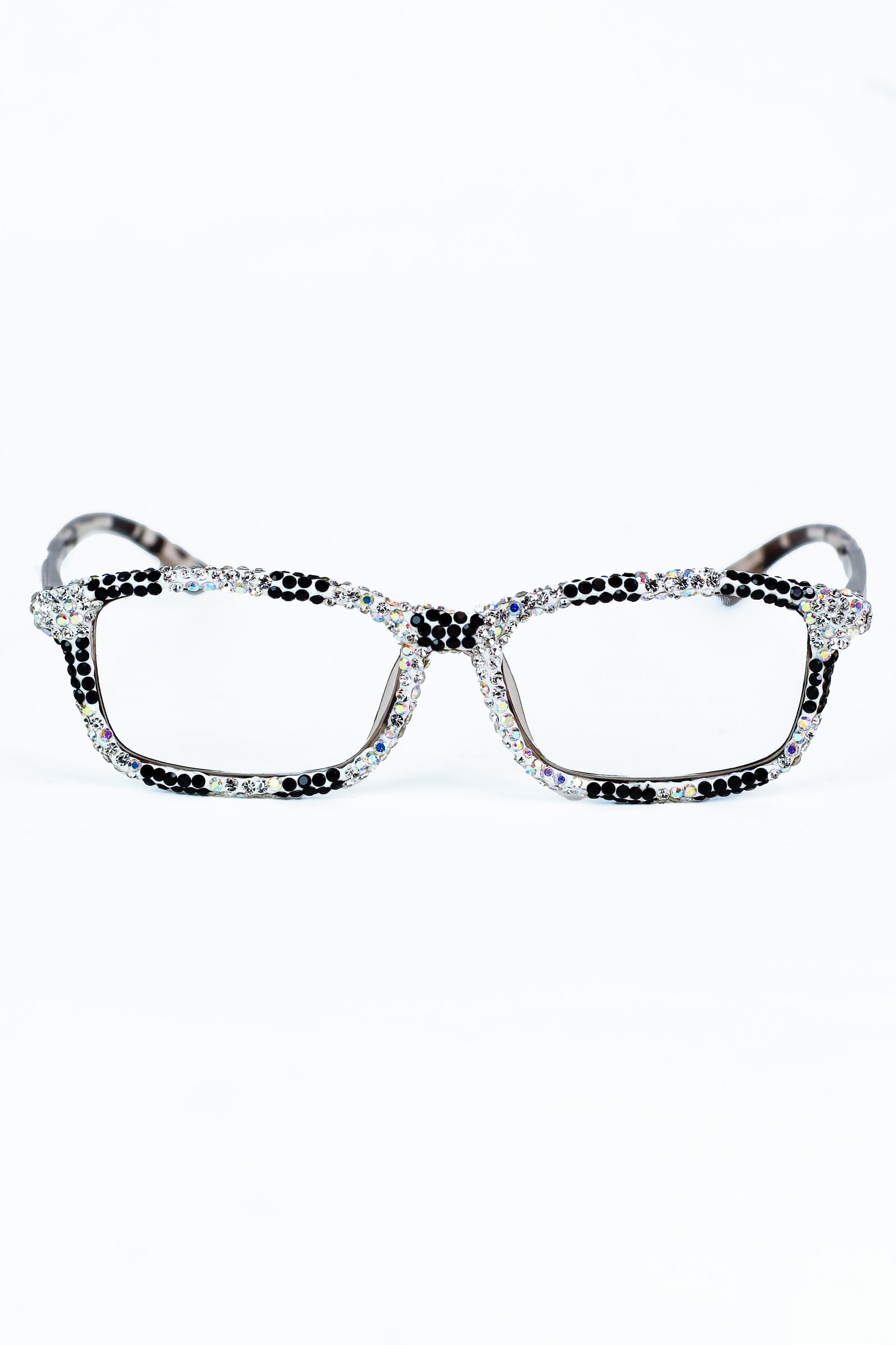 Rhinestone Frame with Animal Print Temples Readers