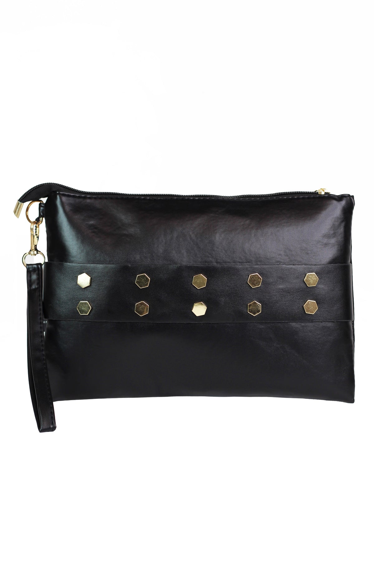 Zippered Wrist Clutch w/ Metal Stud Strap