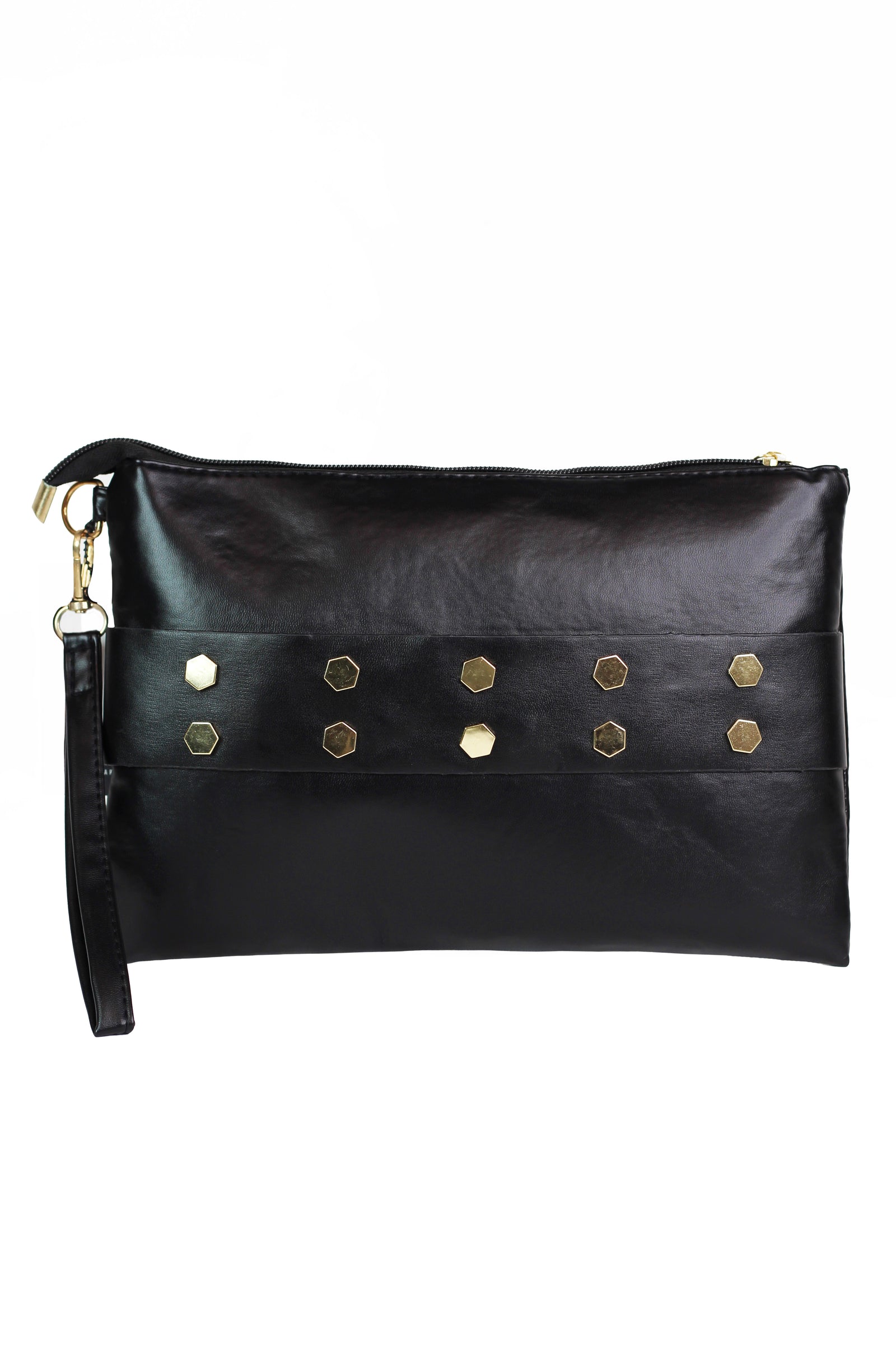 Zippered Wrist Clutch w/ Metal Stud Strap