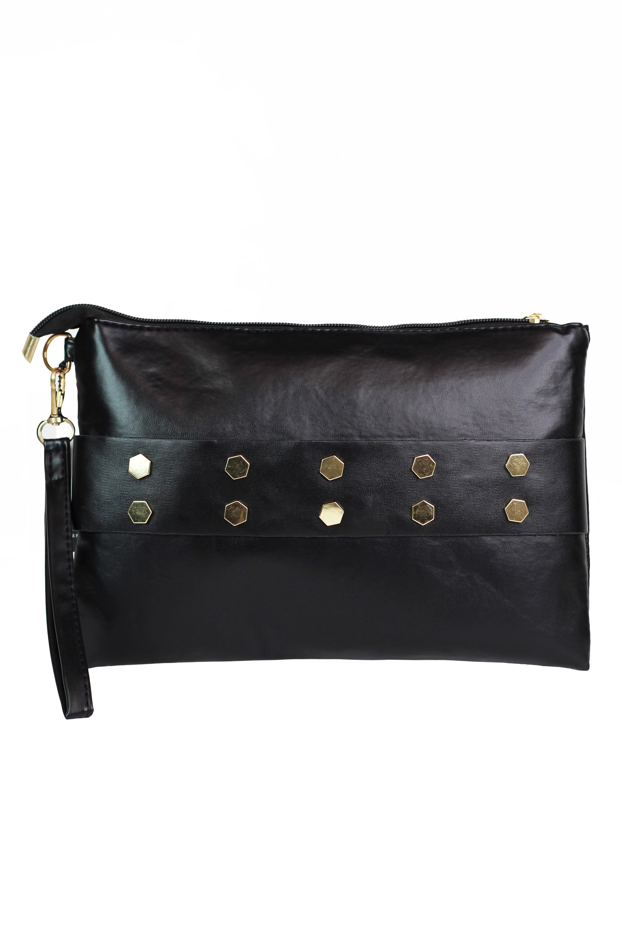 Zippered Wrist Clutch w/ Metal Stud Strap