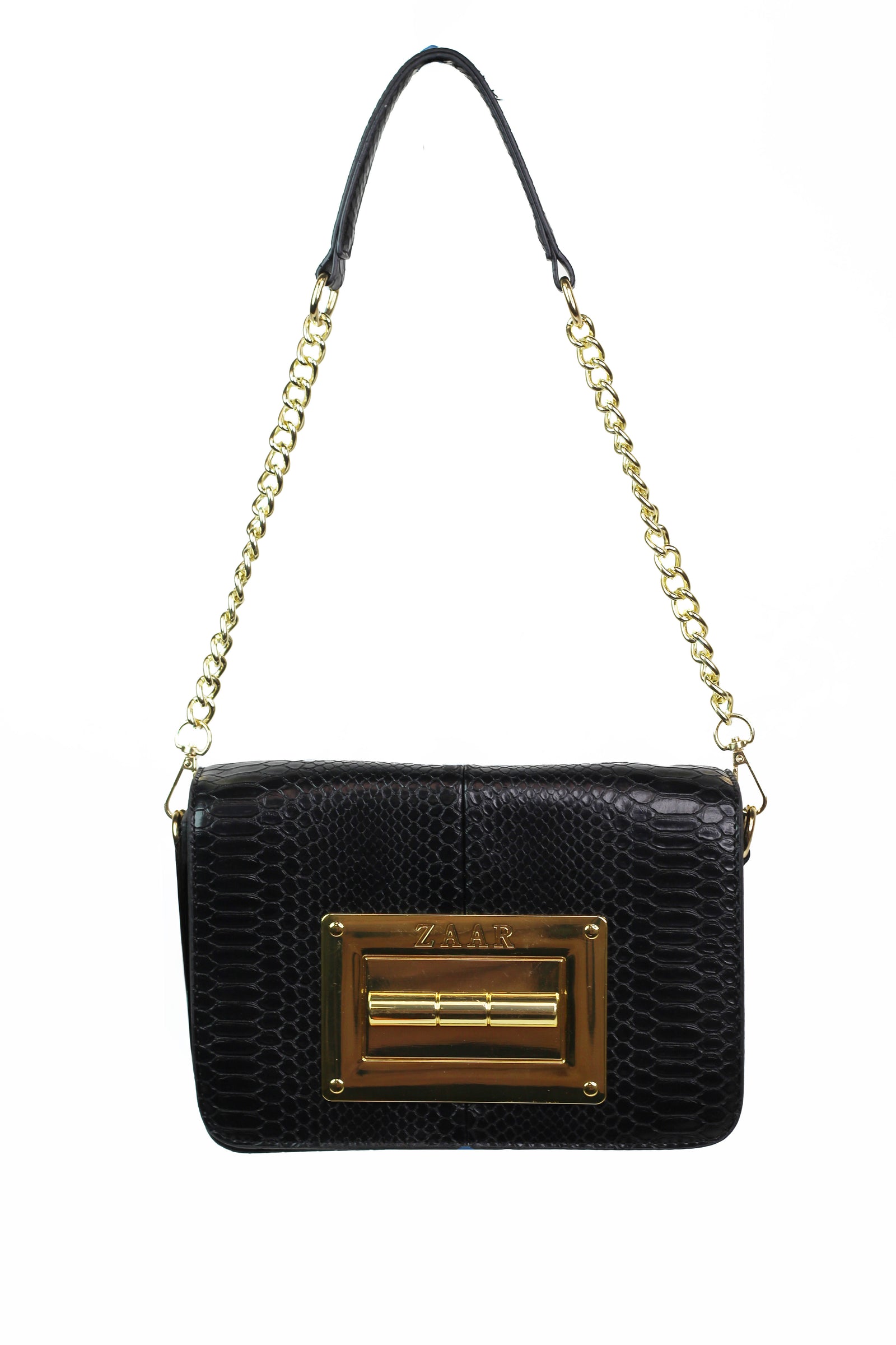 Faux Snakeskin Purse w/ Large Metal Rectangle Trim