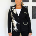 Ponte Knit Blazer w/ Metallic Brushstrokes & Studs Detail