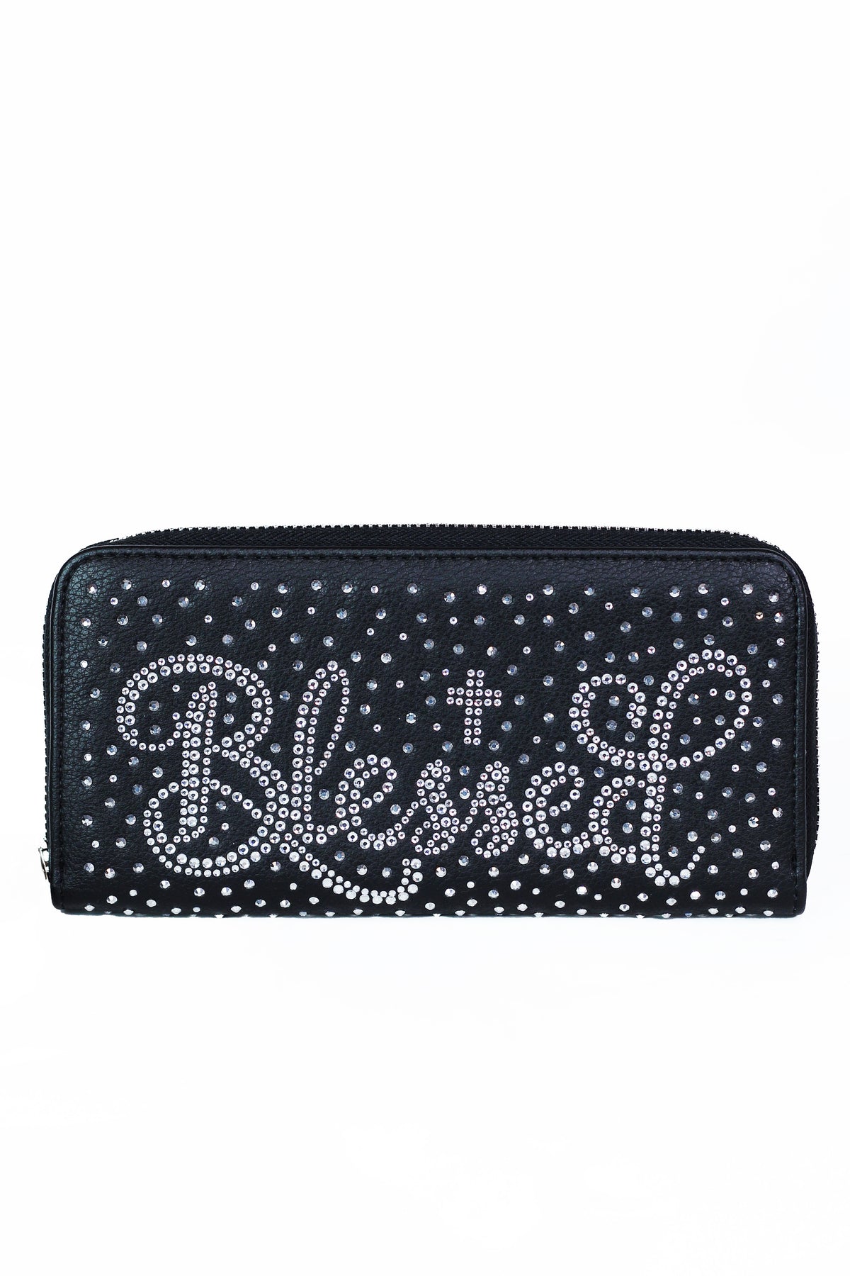 "Blessed" Rhinestone Scatter Zip Around Wallet