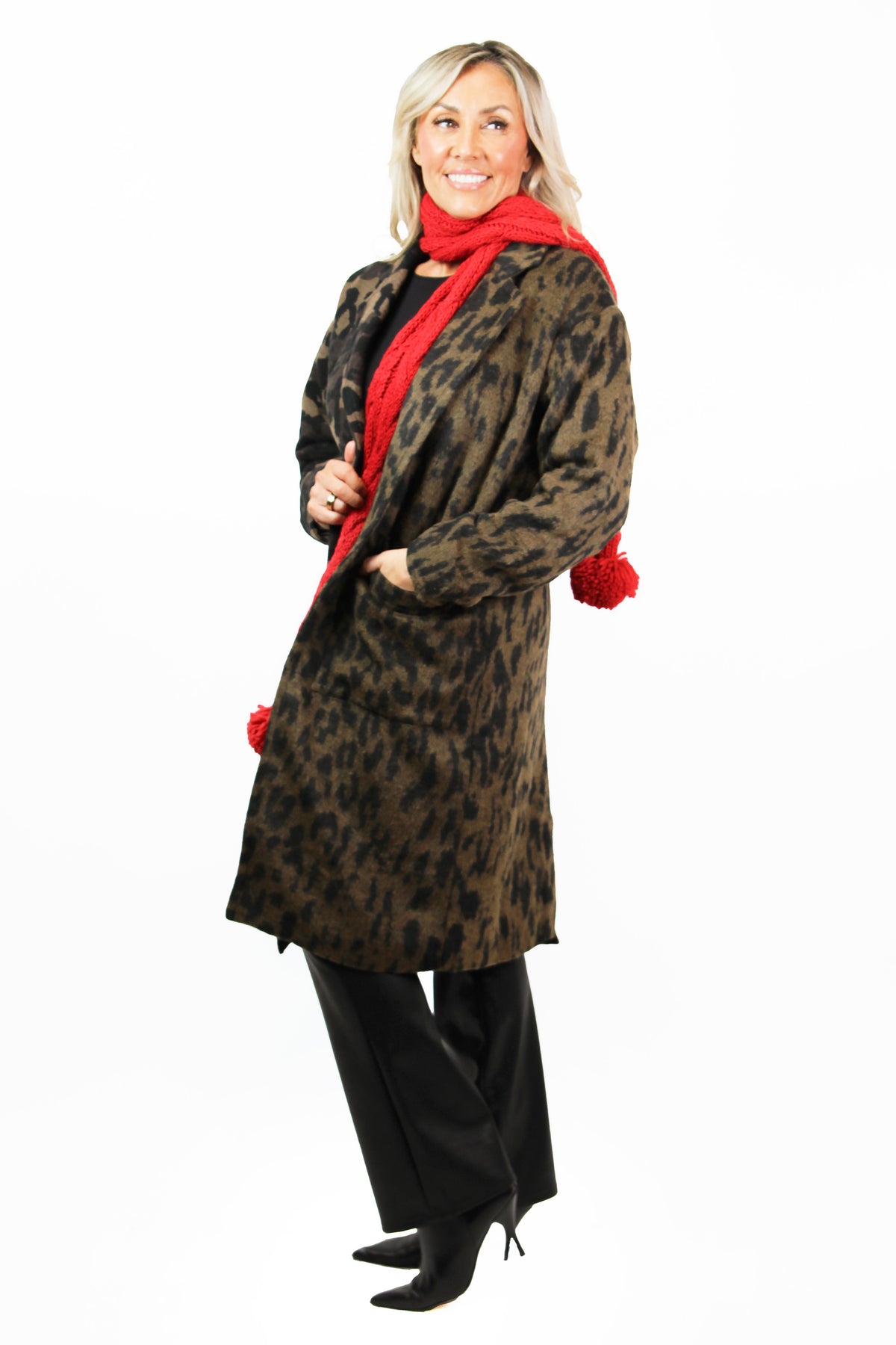 Blocked Animal Print Coat w/ Front Pockets
