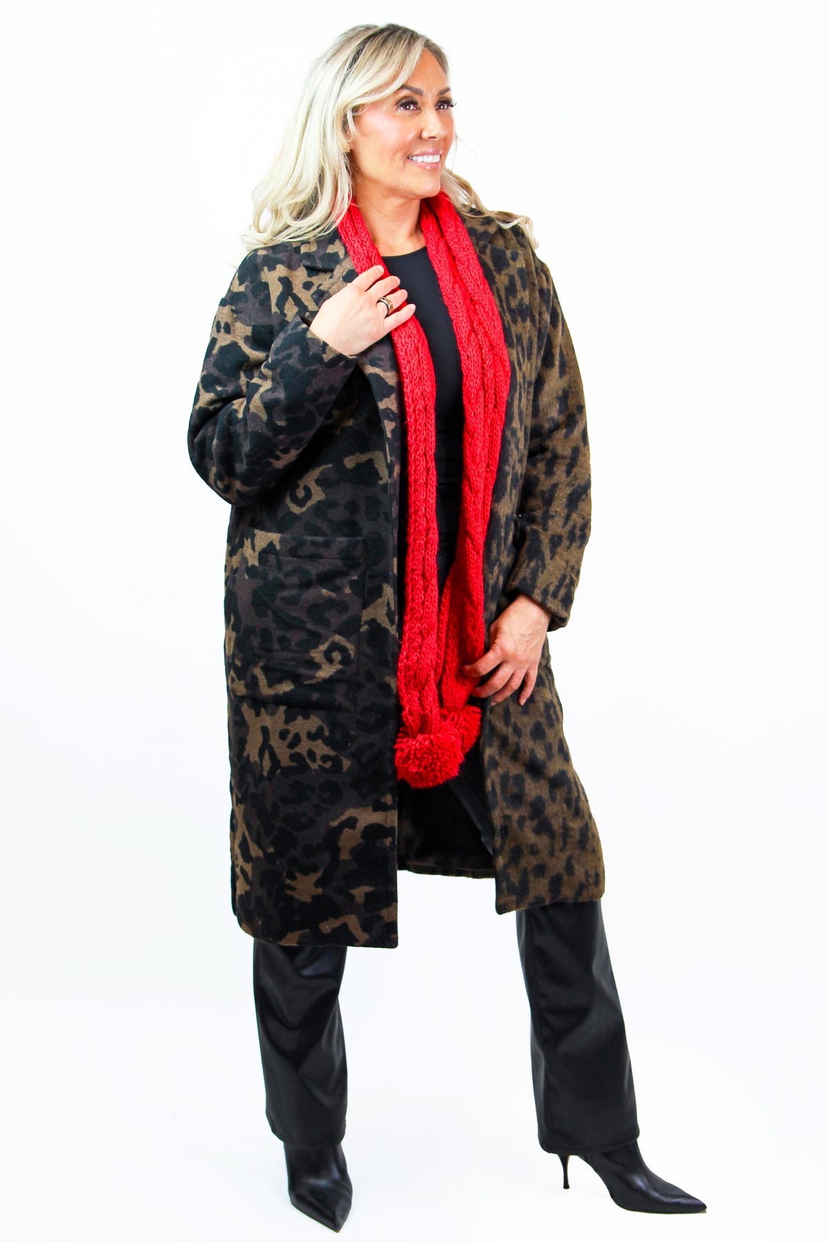 Blocked Animal Print Coat w/ Front Pockets