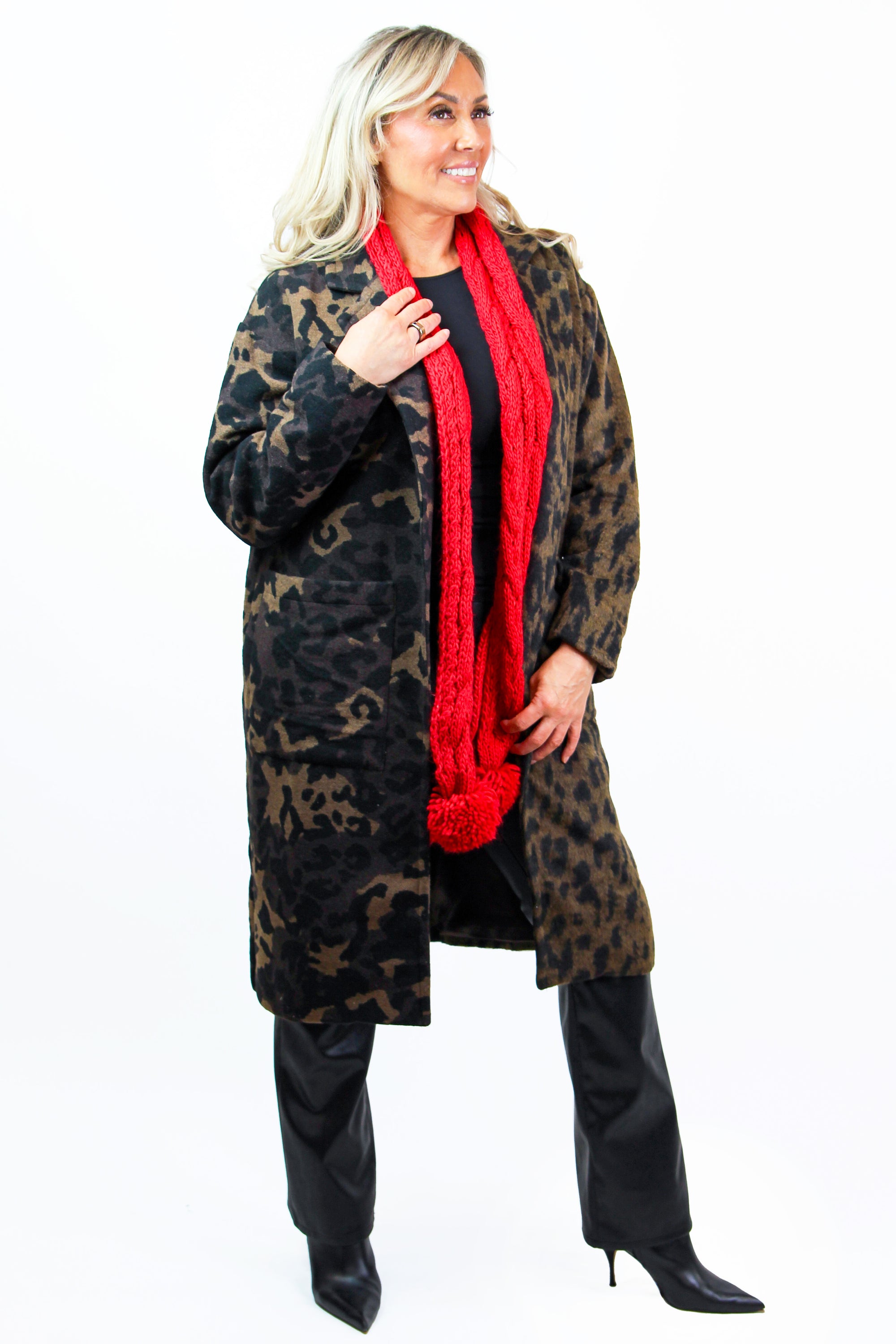 Blocked Animal Print Coat w/ Front Pockets