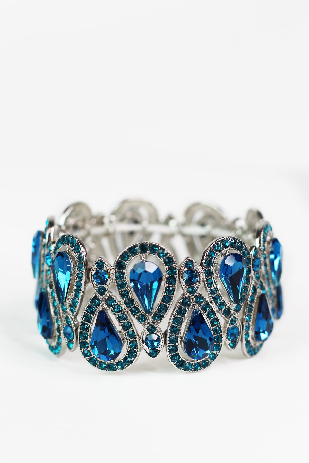 Pave Trimmed Double Teardrop Stretch Bracelet