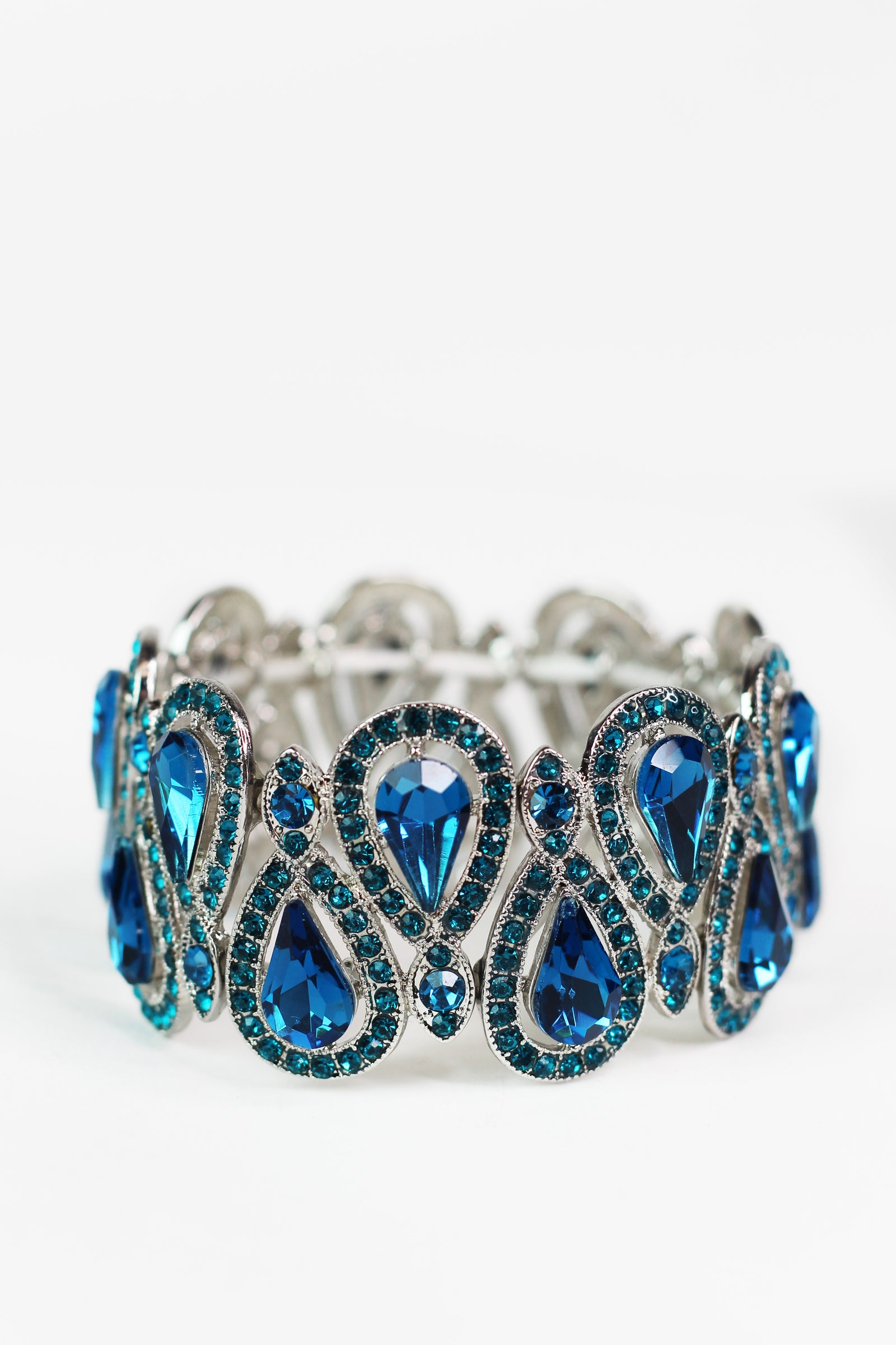 Pave Trimmed Double Teardrop Stretch Bracelet