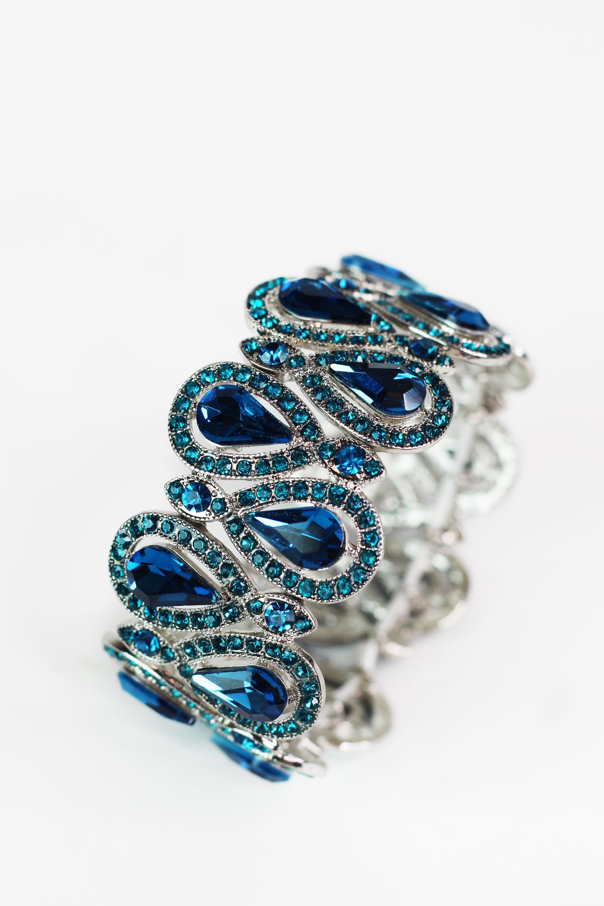 Pave Trimmed Double Teardrop Stretch Bracelet