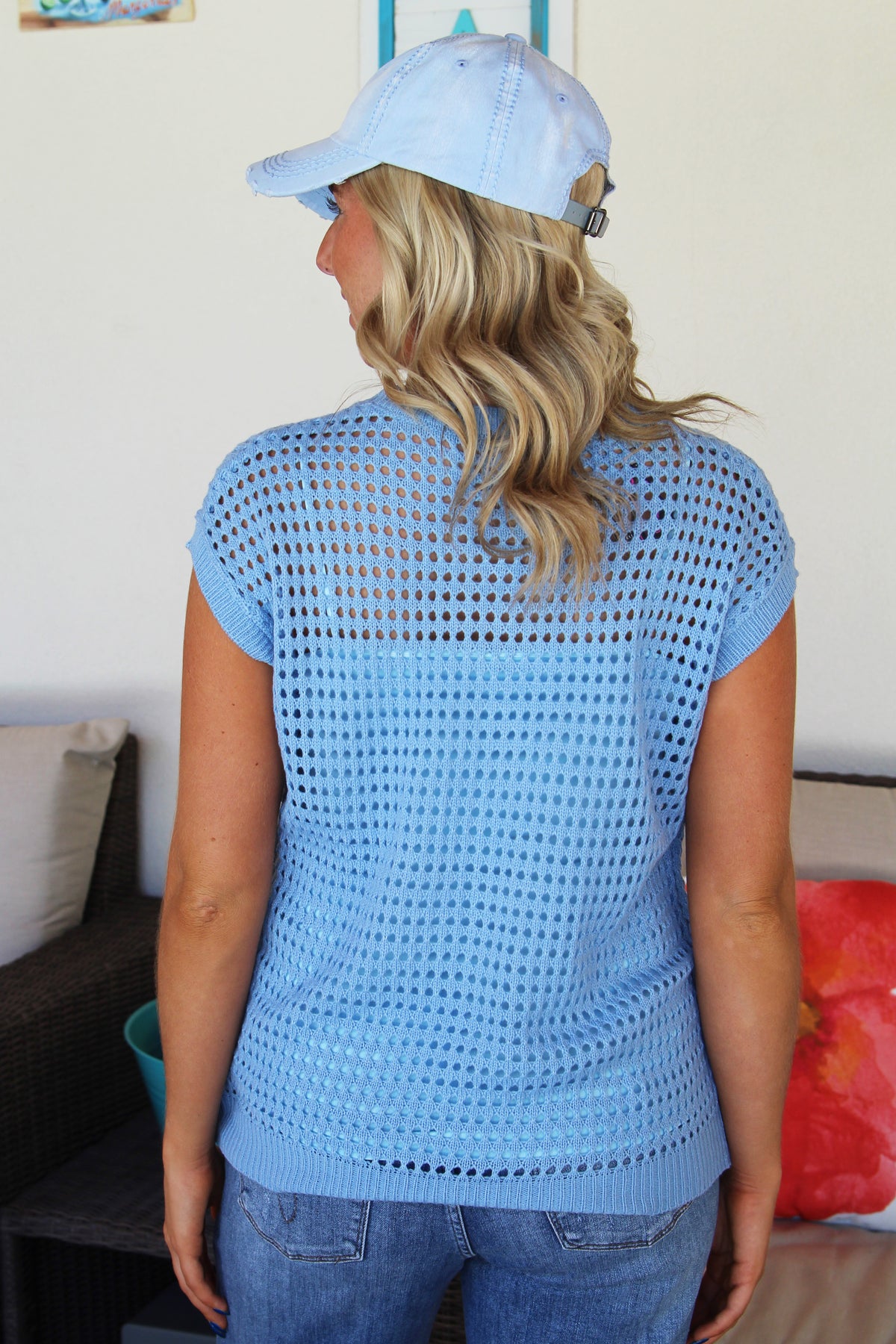 Open Knit Sleeveless Sweater Top