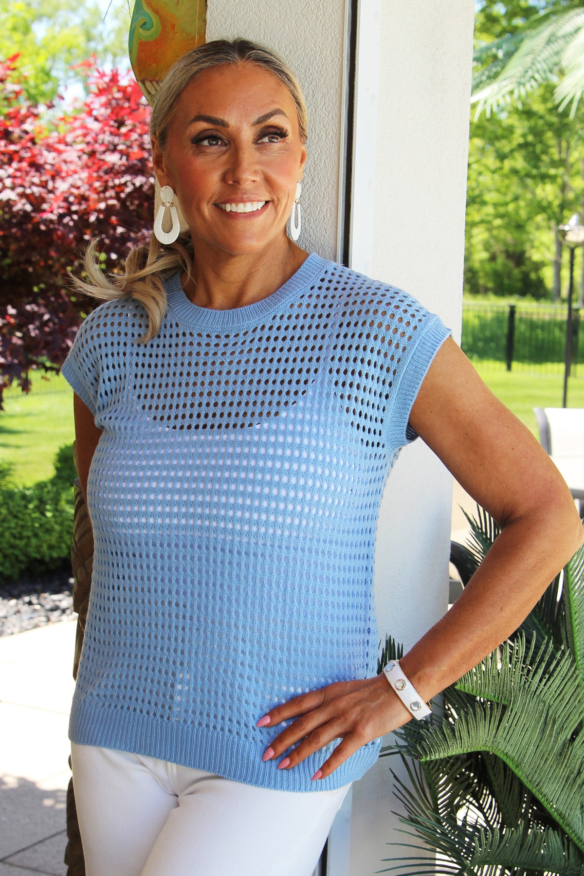 Open Knit Sleeveless Sweater Top (SALE)