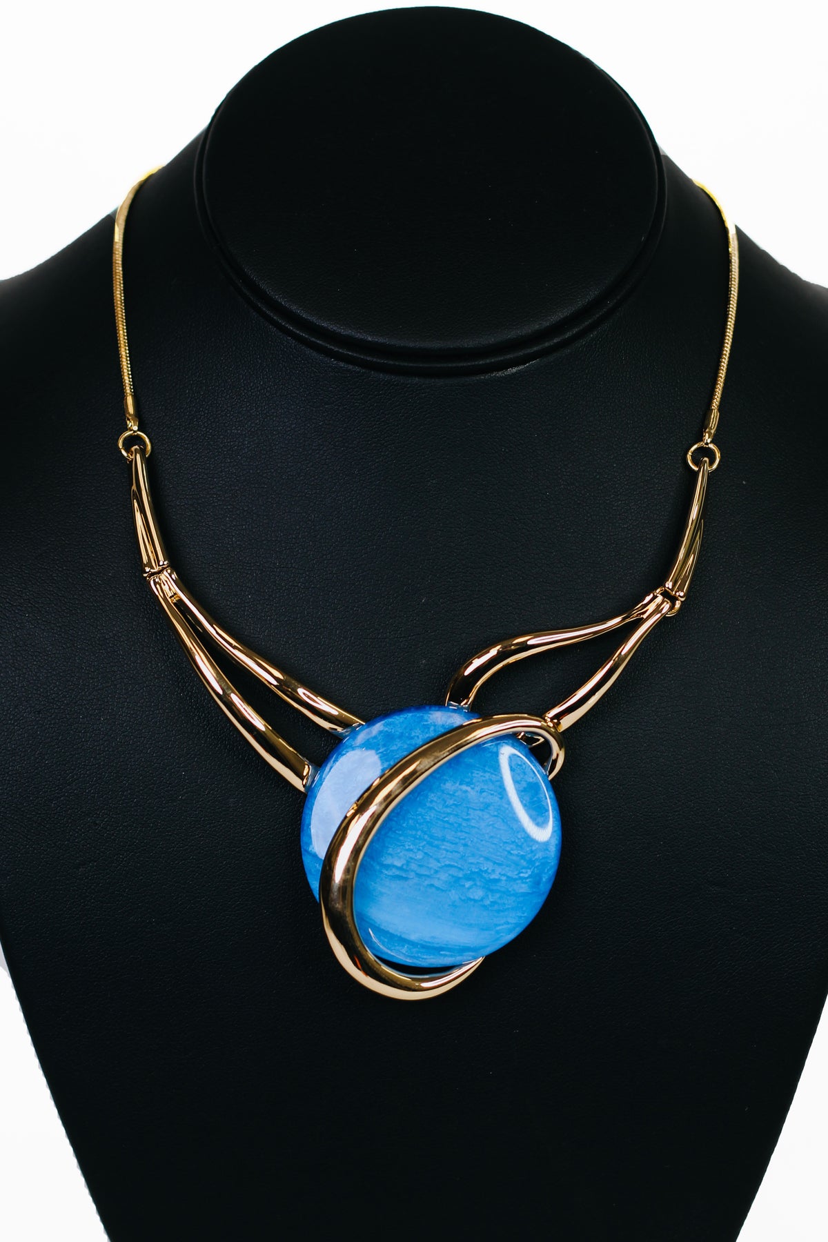 Metal Open Loops &amp; Round Stone Necklace