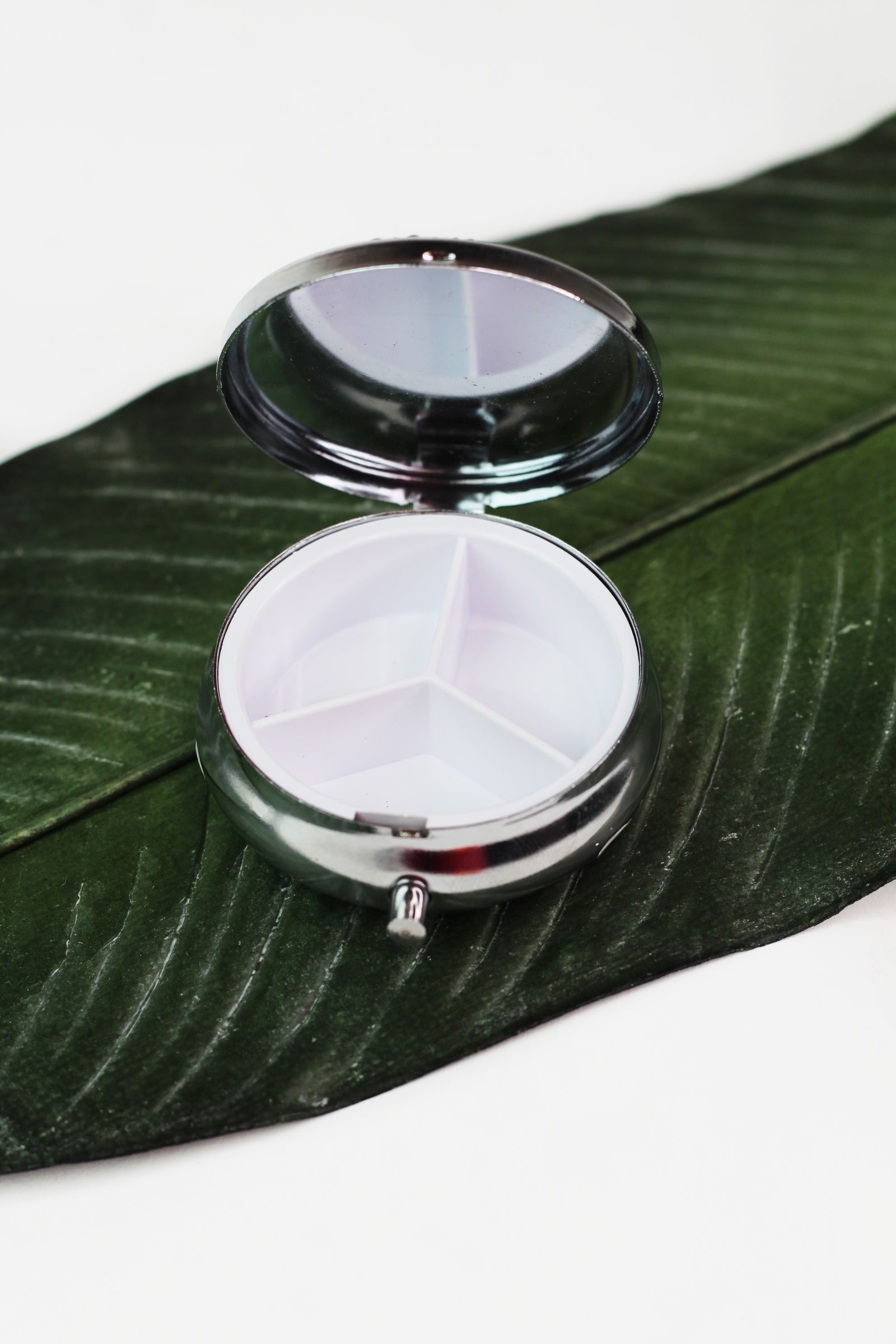 All Rhinestone Top Round Pill Box