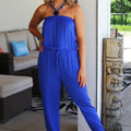 Strapless Silky Fabric Jogger Jumpsuit w/ Tie Waist