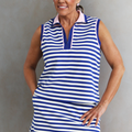Sleeveless Half Zip Striped Polo & Skort Set
