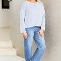 Long Sleeve Round Neck White Trim Cozy Knit Sweater