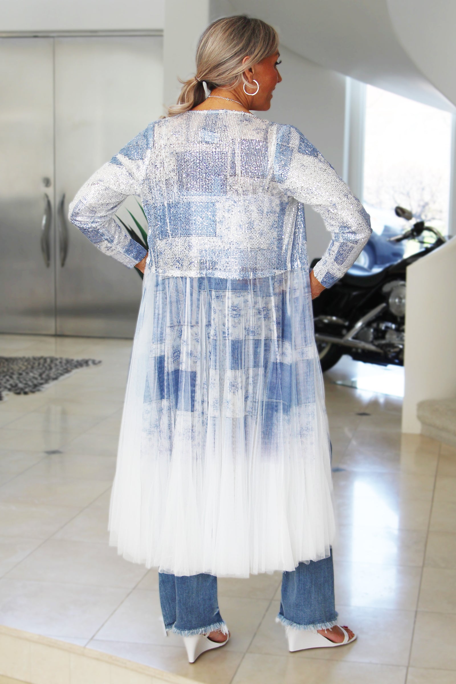 Sequin Abstract Floral design Tulle Duster