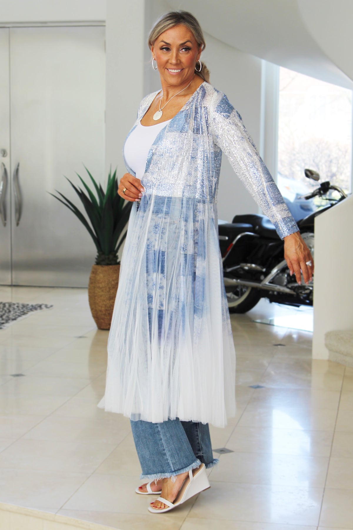 Sequin Abstract Floral design Tulle Duster