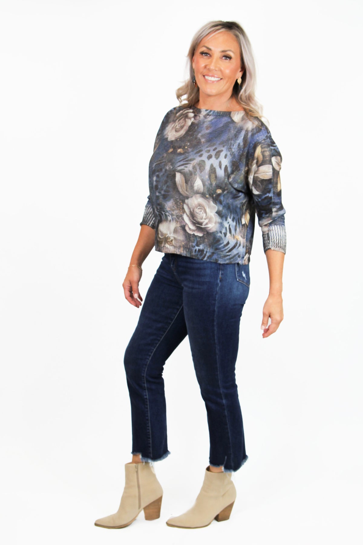 Rose &amp; Leopard Print Metallic Italian Knit Sweater