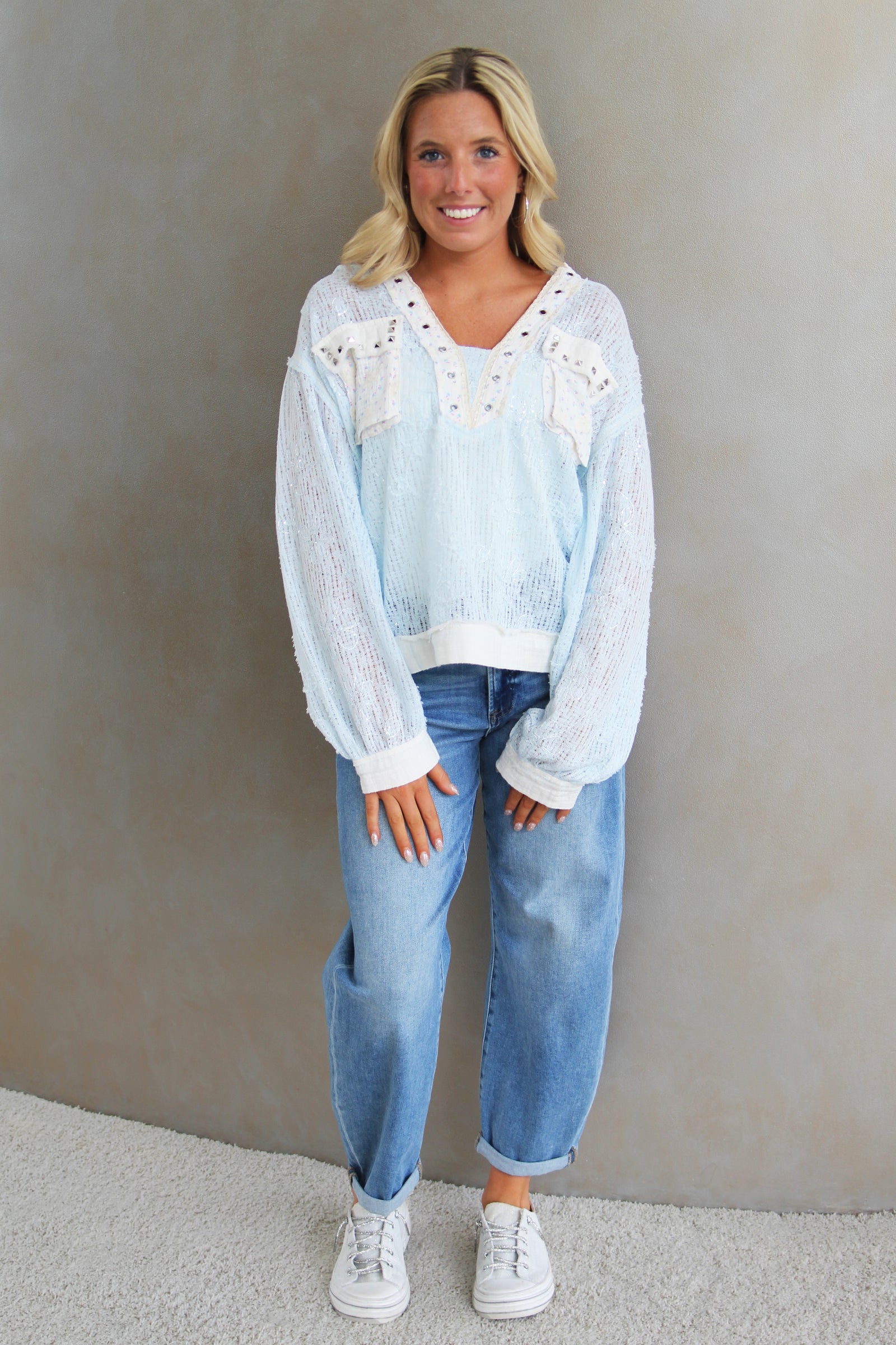 Hooded See Through Button Down Top