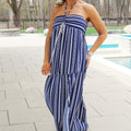 Floral Stripe Bandeau Maxi Dress w/ Neck Ties and Front Slit