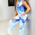 Tropical Print Silky Halter Top & Wide Leg Pant Set