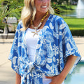 Tropical Leaf Print Tie Front Kimono Cardigan