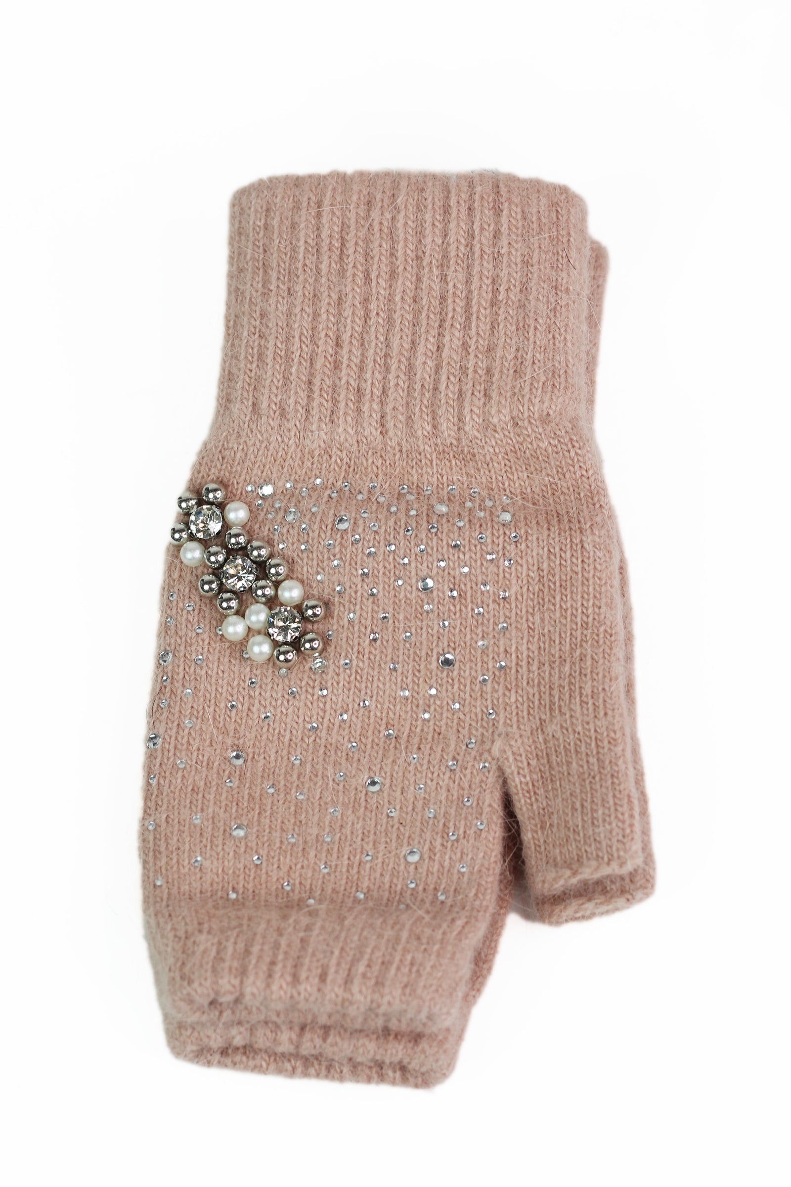 Fingerless Gloves w/ Scattered Rhinestones & Pearl Cluster