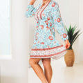 Bohemian Floral Mini Dress w/ Front Button & Tie Accent (SALE)
