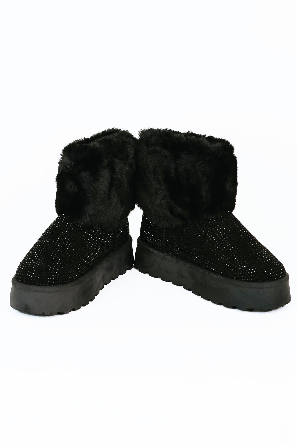Black Studded Bootie w/ Fur Ankle
