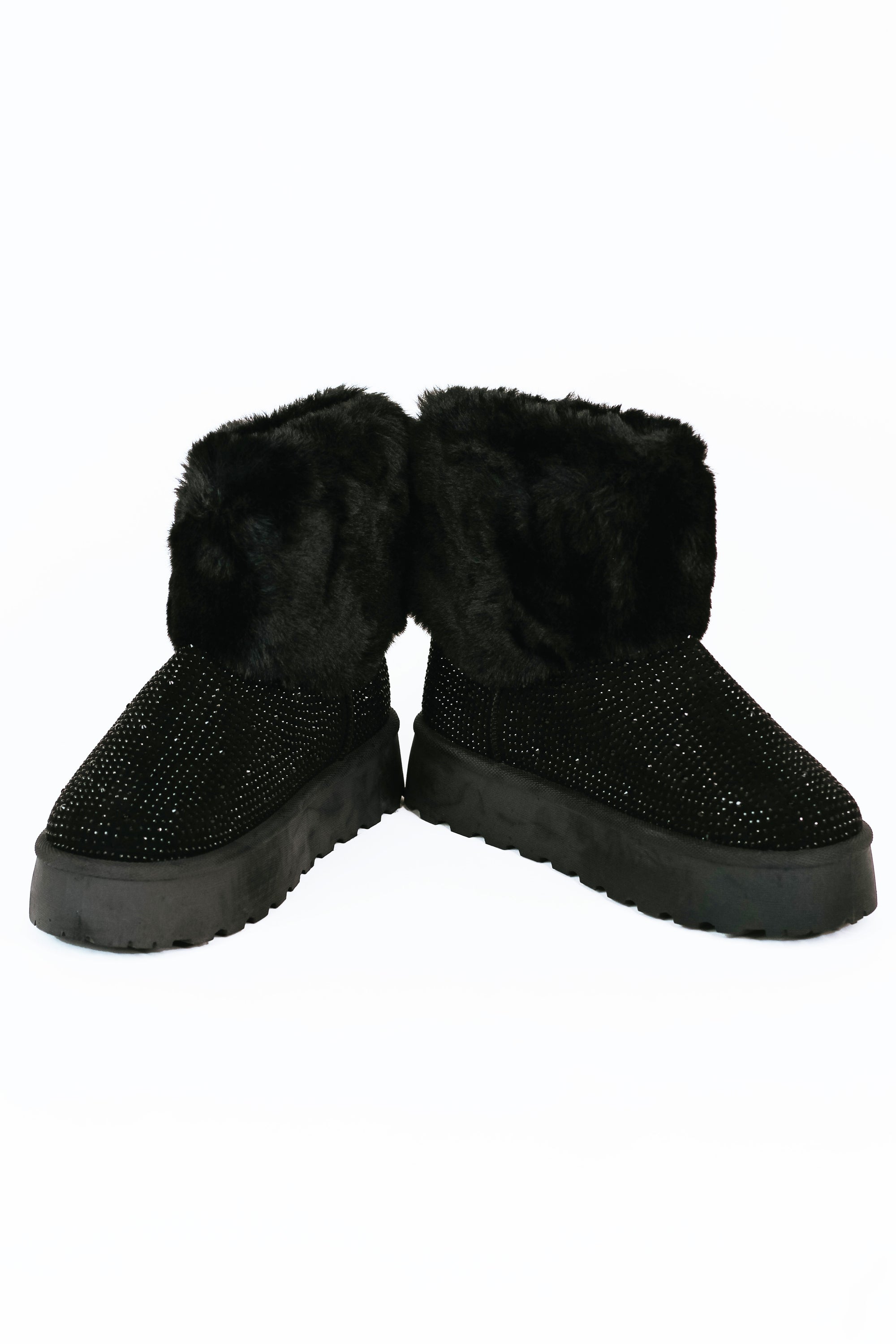 Black Studded Bootie w/ Fur Ankle
