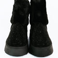 Black Studded Bootie w/ Fur Ankle