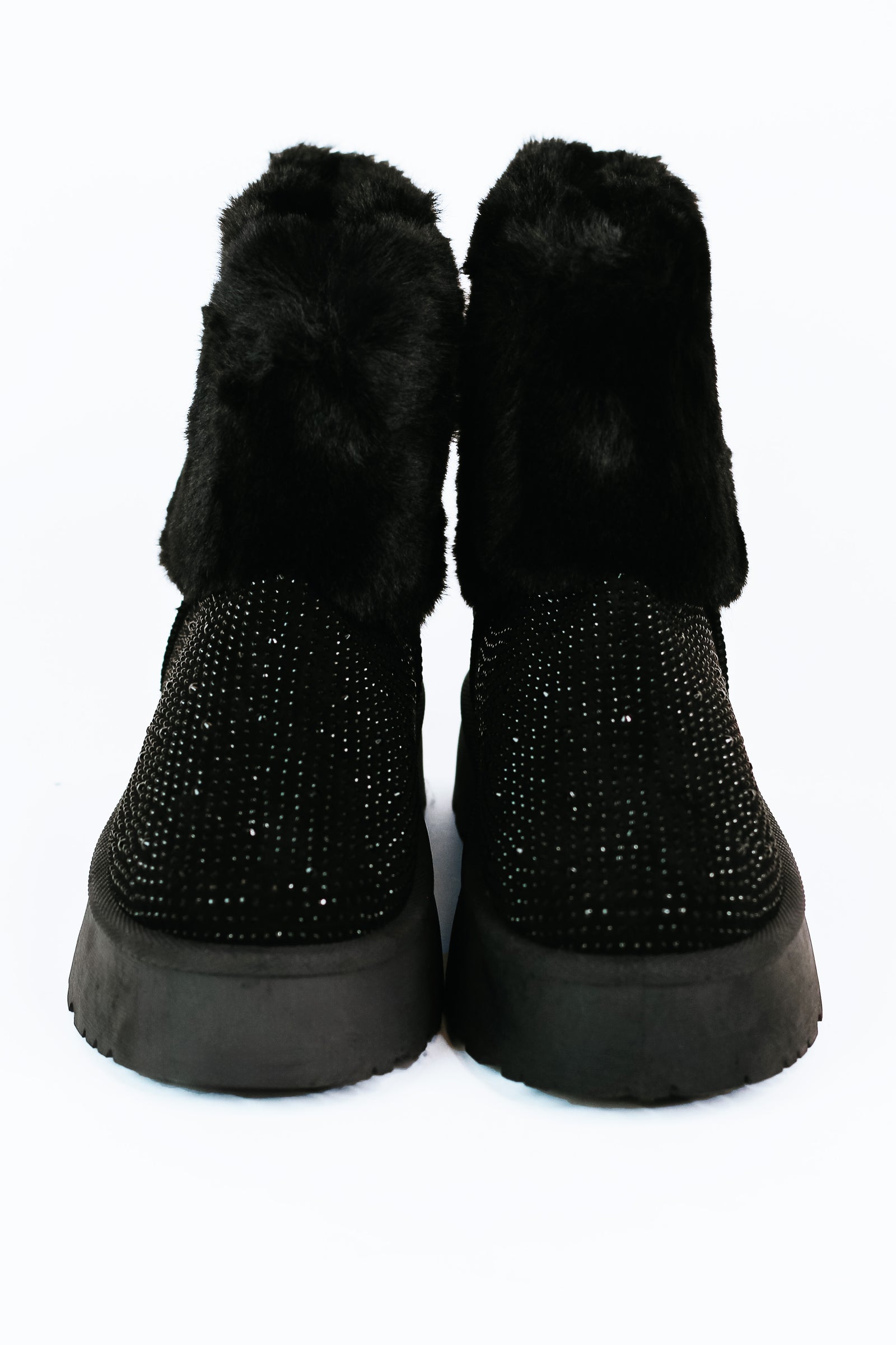 Black Studded Bootie w/ Fur Ankle
