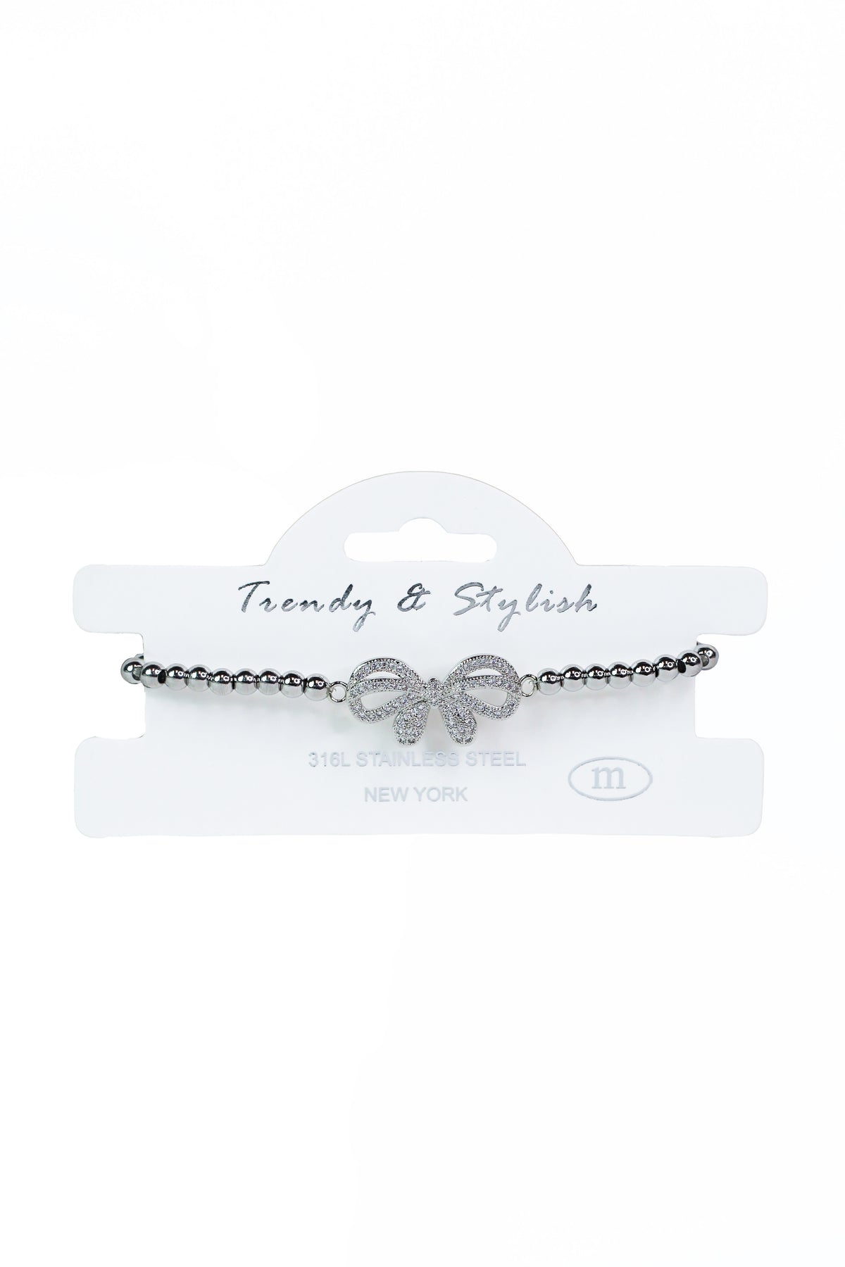 Beaded Stretch Bracelet w/ Pave Bow Center