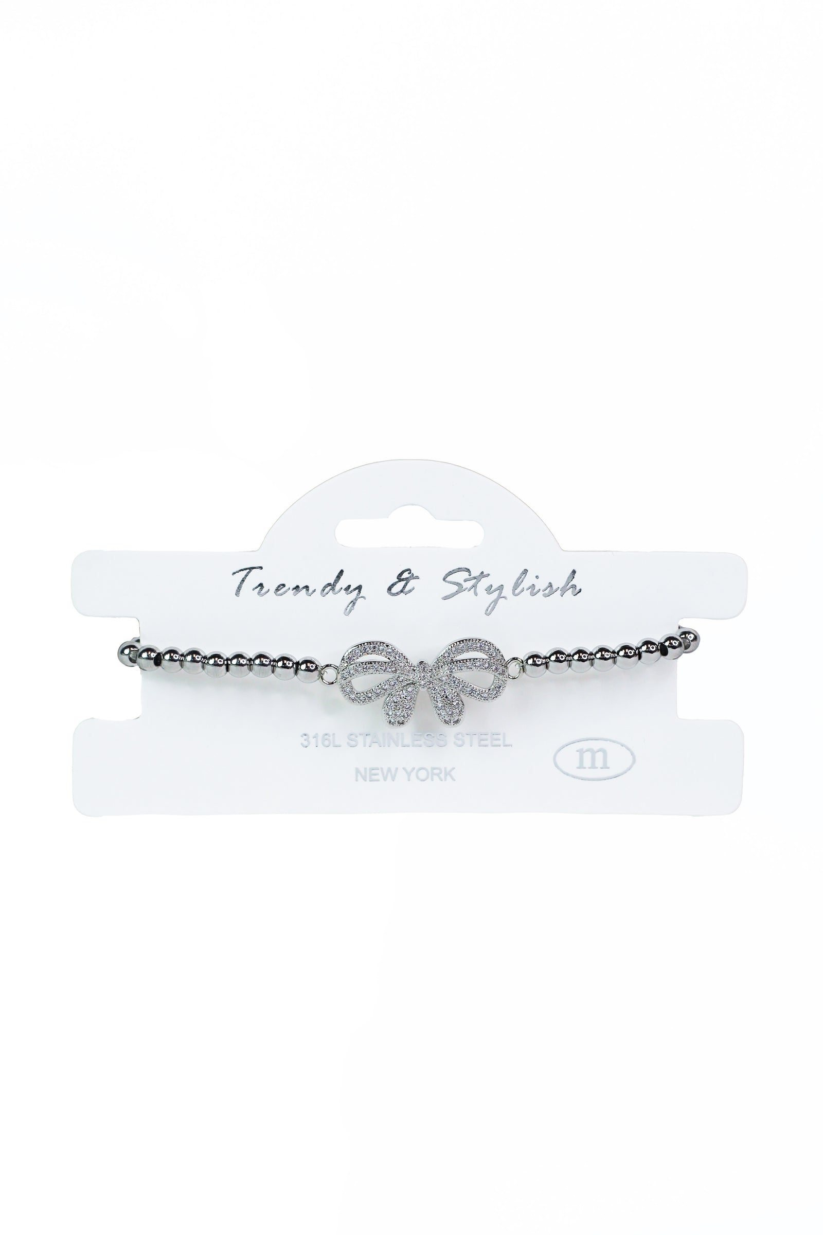 Beaded Stretch Bracelet w/ Pave Bow Center