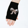 Rhinestone Bow Fingerless Gloves
