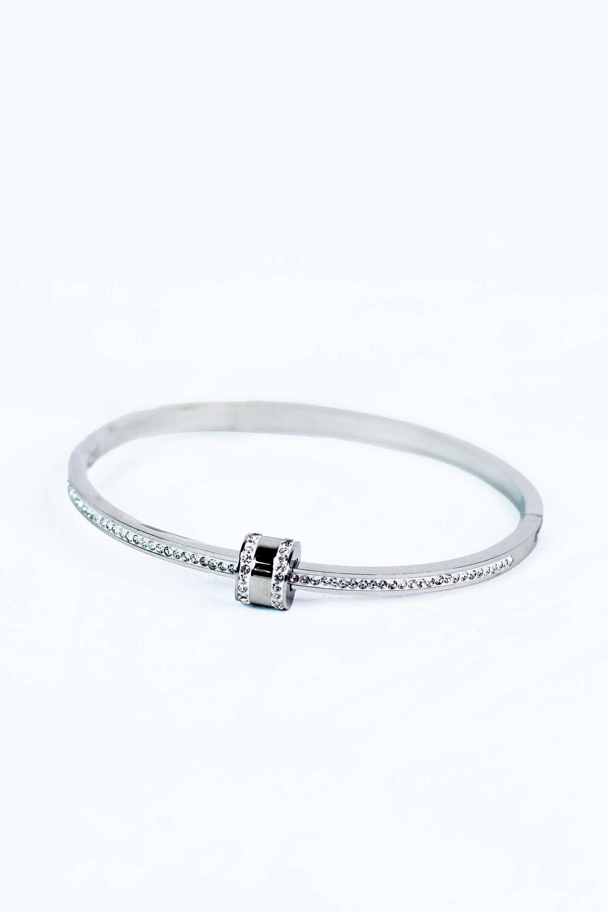 Pave Metal Bangle w/ Center Barrel Accent